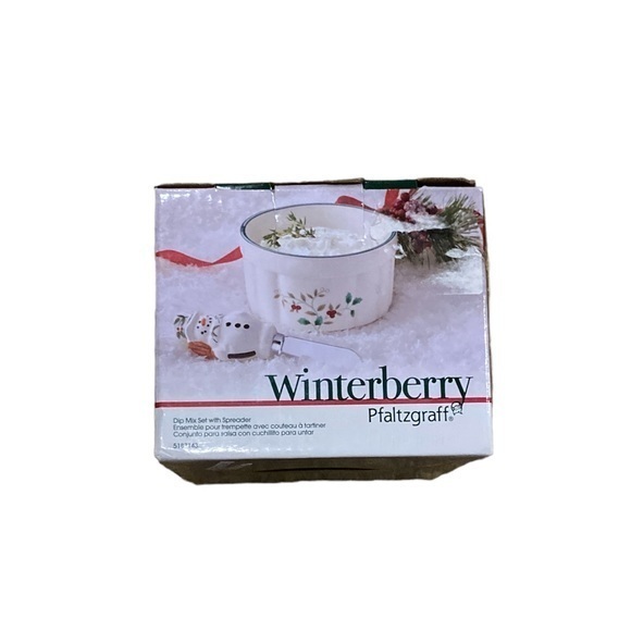 Pfaltzgraff Winterberry Dip Mix Set with Snowman Spreader Holly Berries in Box - Picture 2 of 7